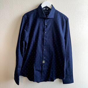 Denim & Flower Dark Blue Long Sleeve Button Down Shirt Large